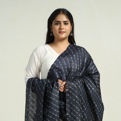 Black - Traditional Tie & Dye Tussar Silk Leheriya Dupatta 28