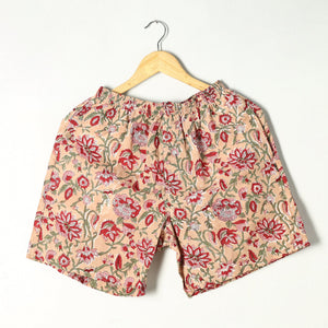 Beige - Sanganeri Block Printed Cotton Unisex Boxer/Shorts