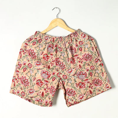 Beige - Sanganeri Block Printed Cotton Unisex Boxer/Shorts
