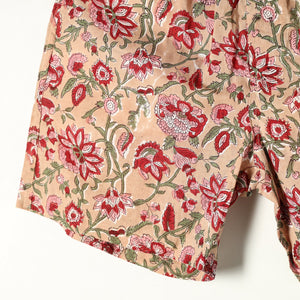 Beige - Sanganeri Block Printed Cotton Unisex Boxer/Shorts