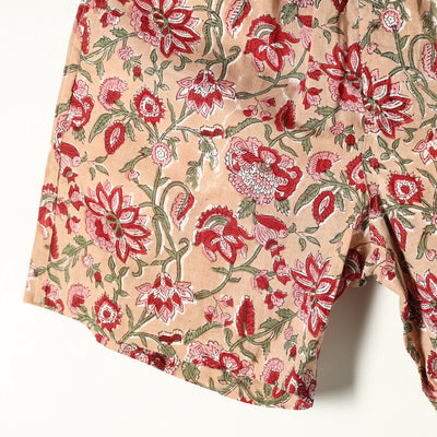 Beige - Sanganeri Block Printed Cotton Unisex Boxer/Shorts