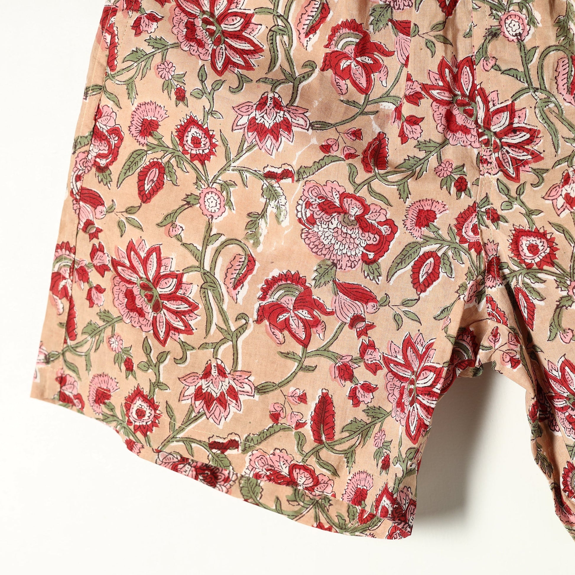 Beige - Sanganeri Block Printed Cotton Unisex Boxer/Shorts