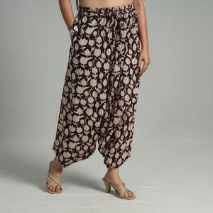 Black - Bagru Block Print Cotton Elasticated Harem Pant 09