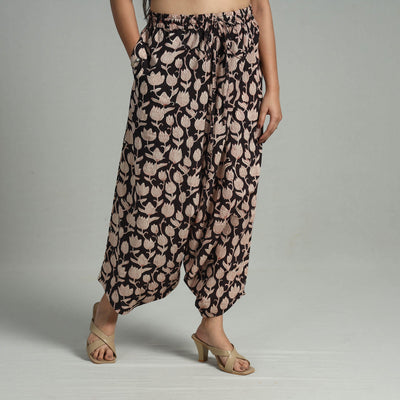 Black - Bagru Block Print Cotton Elasticated Harem Pant 09