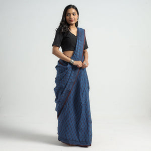 Blue - Bagh Hand Block Printed Cotton Saree