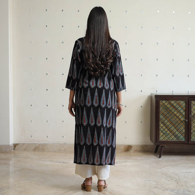 Black - Ajrakh Block Printed Cotton Straight Kurta 13