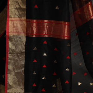 Black - Traditional Handloom Triangle Buti Maheshwari Silk Saree