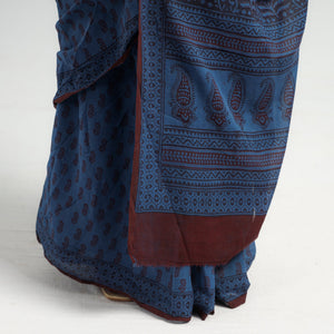 Blue - Bagh Hand Block Printed Cotton Saree