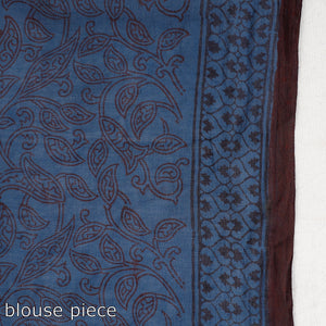 Blue - Bagh Hand Block Printed Cotton Saree