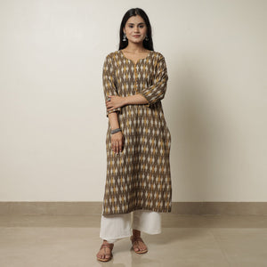 Brown - Akola Hand Block Printed Cotton Straight Kurta 01