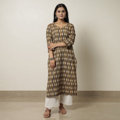 Brown - Akola Hand Block Printed Cotton Straight Kurta 01