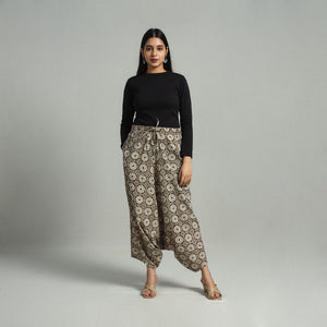 Brown - Bagru Block Print Cotton Elasticated Harem Pant 13