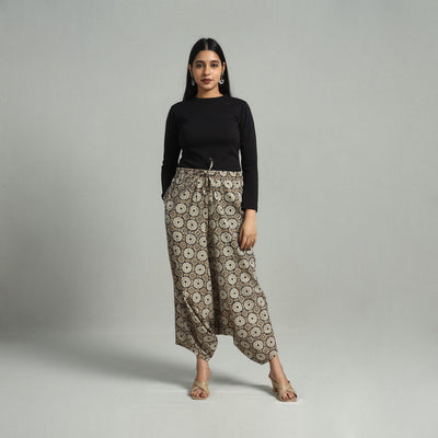 Brown - Bagru Block Print Cotton Elasticated Harem Pant 13