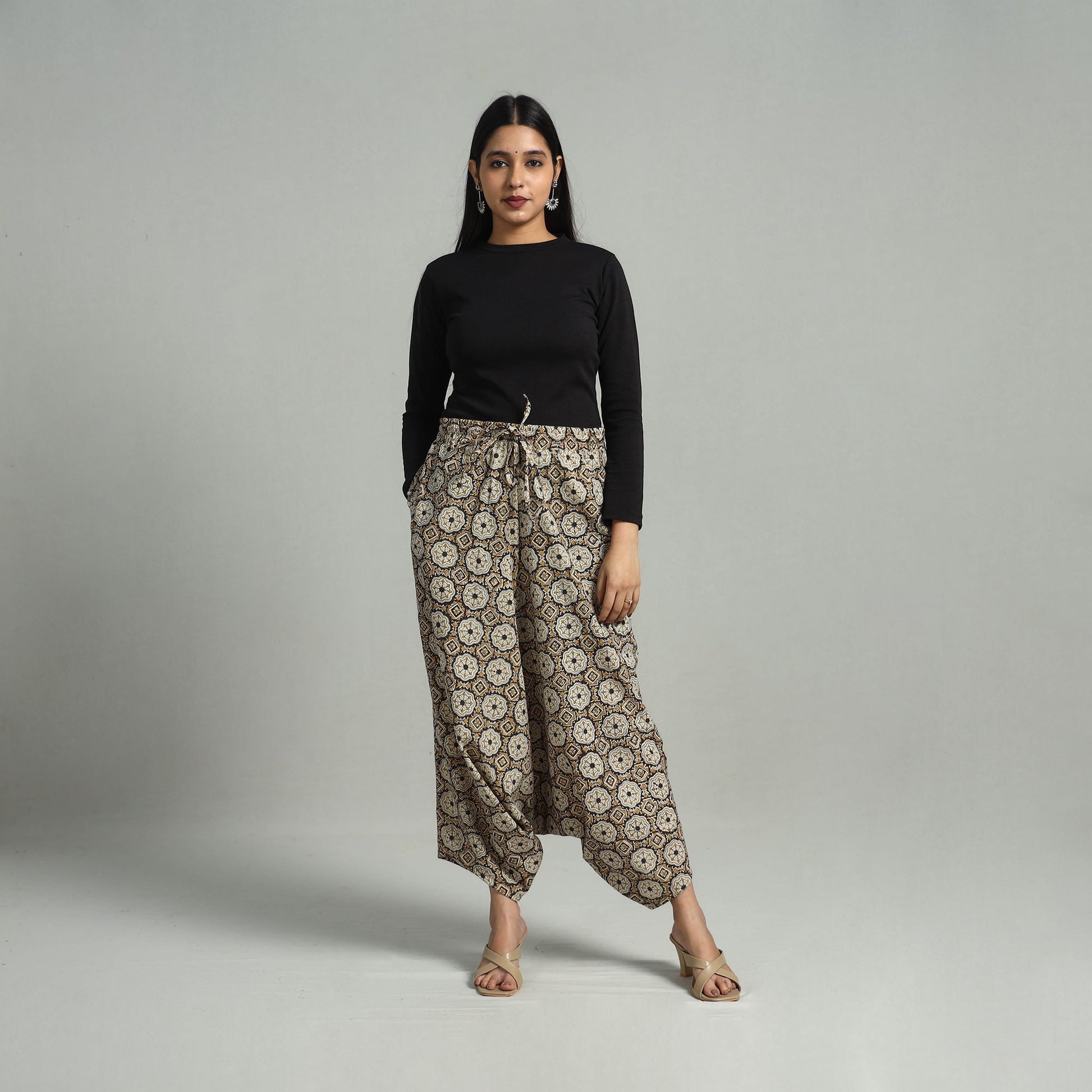 Brown - Bagru Block Print Cotton Elasticated Harem Pant 13