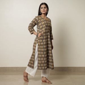 Brown - Akola Hand Block Printed Cotton Straight Kurta 01