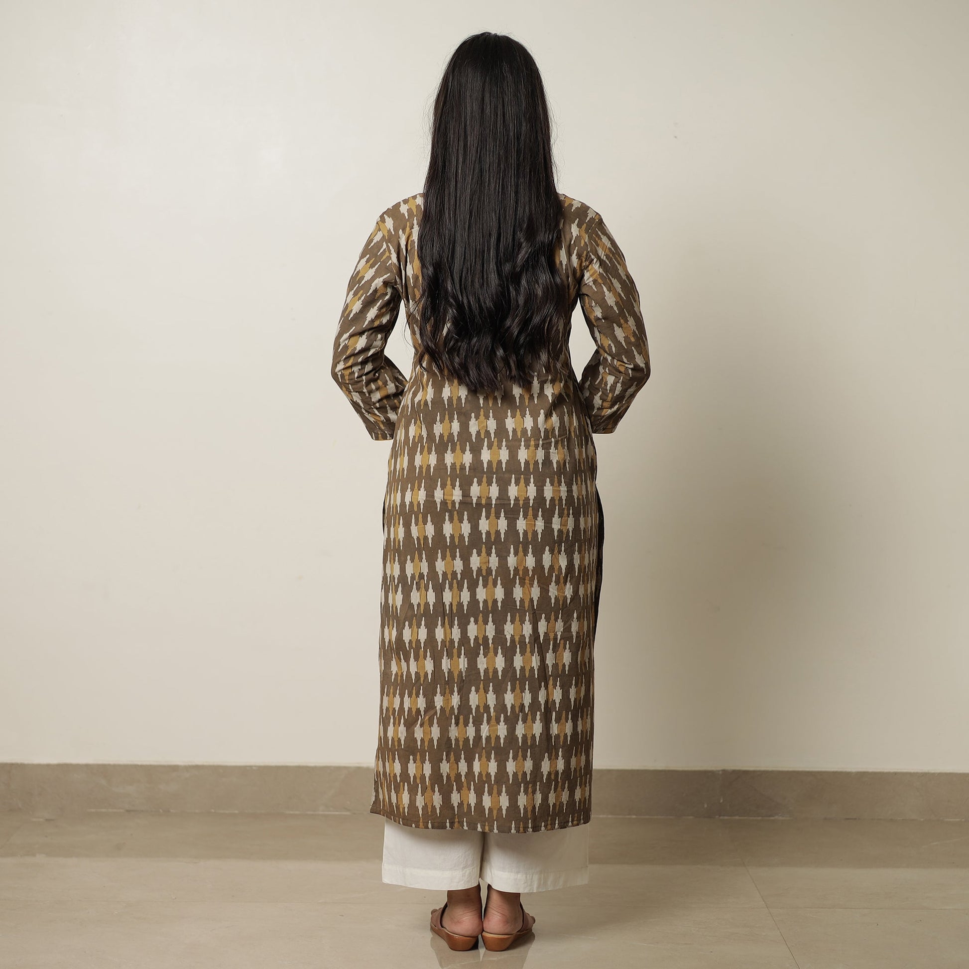 Brown - Akola Hand Block Printed Cotton Straight Kurta 01
