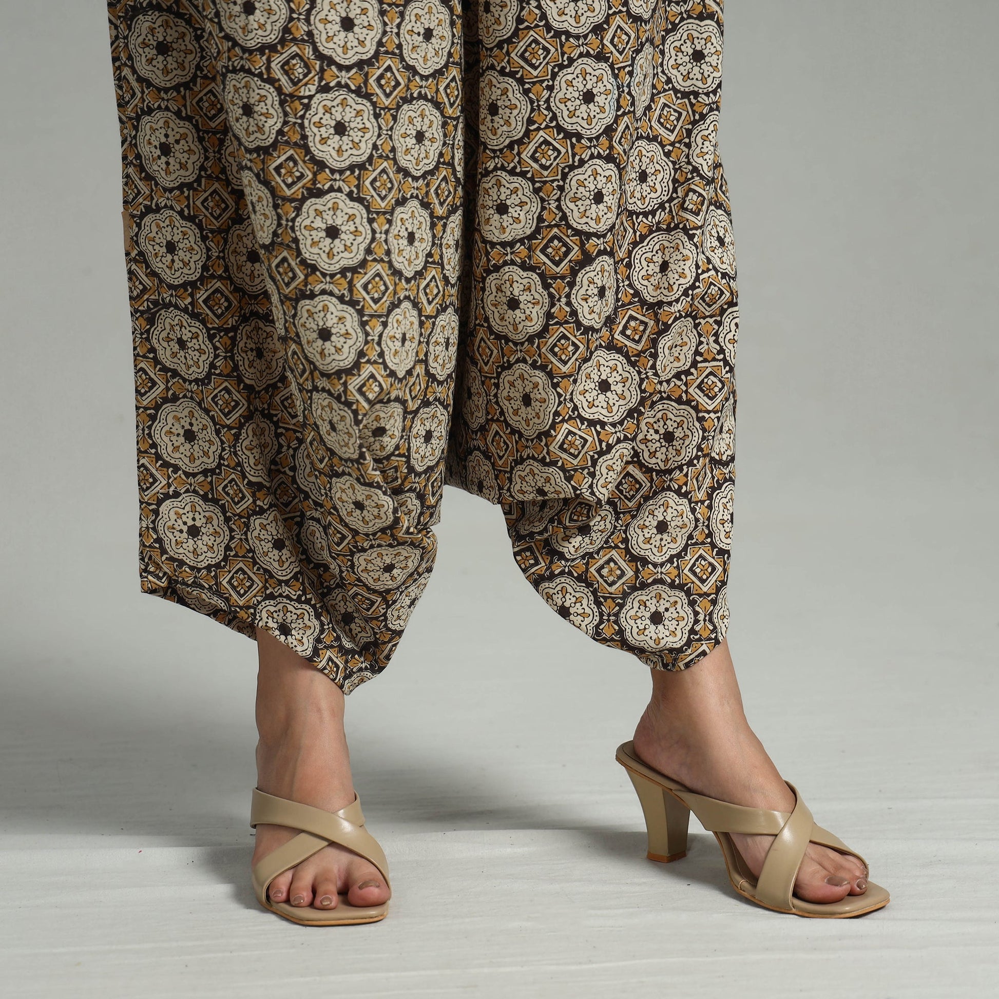 Brown - Bagru Block Print Cotton Elasticated Harem Pant 13