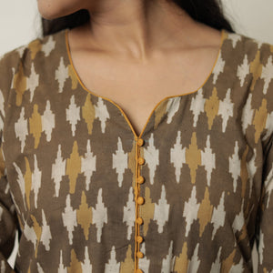 Brown - Akola Hand Block Printed Cotton Straight Kurta 01