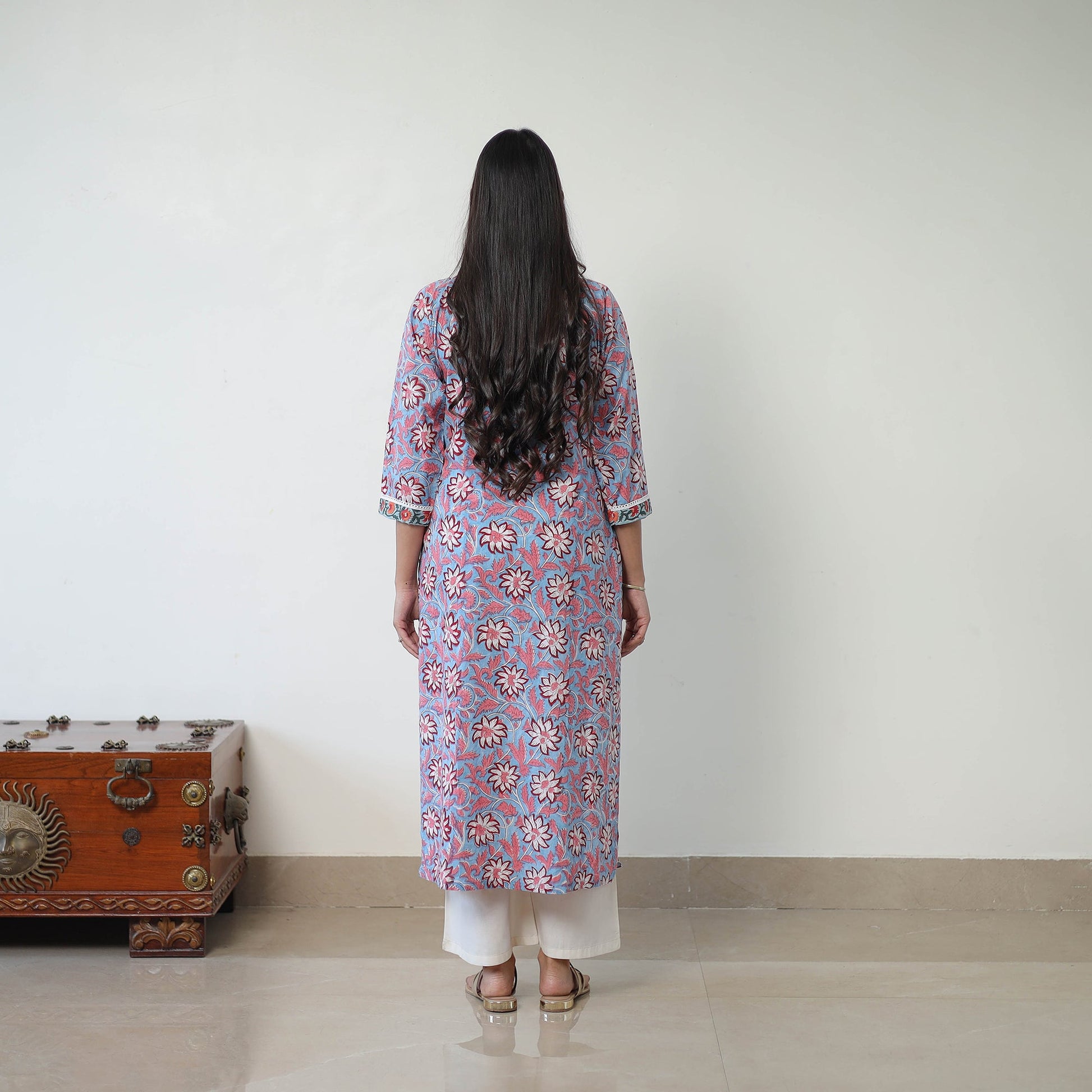 Blue - Block Print Cotton Straight Sanganeri Kurta 10