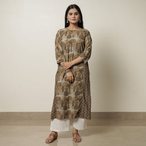 Brown - Akola Hand Block Printed Cotton Straight Kurta 23