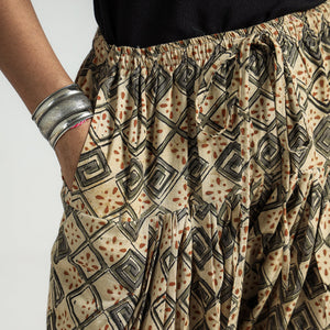 Beige - Kalamkari Block Printed Cotton Elasticated Salwar