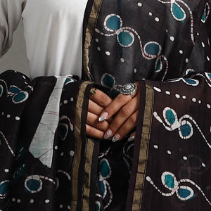 Black - Handloom Chanderi Silk Hand Batik Printed Dupatta 10