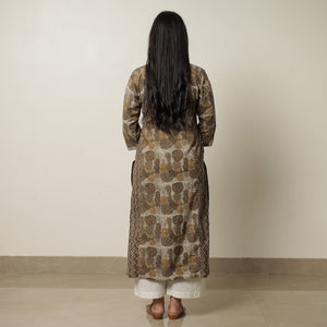 Brown - Akola Hand Block Printed Cotton Straight Kurta 23