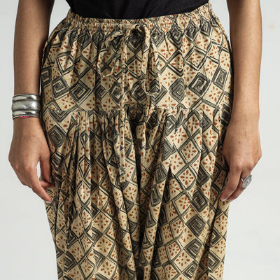 Beige - Kalamkari Block Printed Cotton Elasticated Salwar