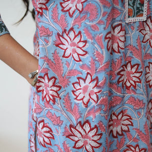 Blue - Block Print Cotton Straight Sanganeri Kurta 10