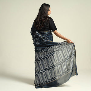 Black - Kashidakari Hand Embroidered Chanderi Silk Block Printed Handloom Saree with Zari Border