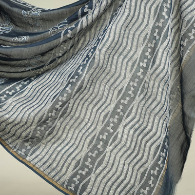 Black - Kashidakari Hand Embroidered Chanderi Silk Block Printed Handloom Saree with Zari Border