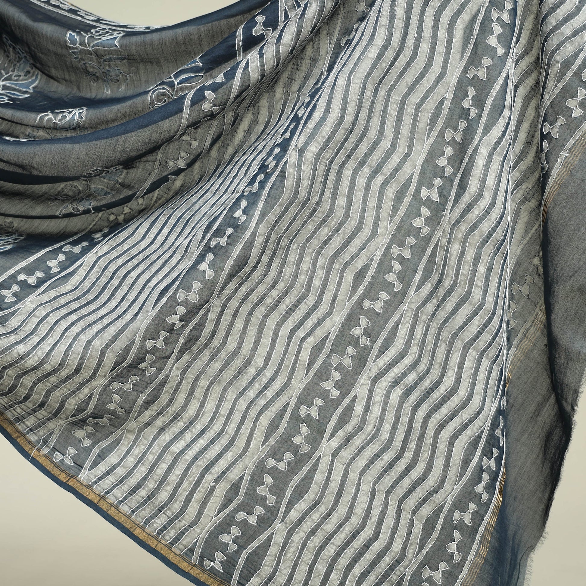 Black - Kashidakari Hand Embroidered Chanderi Silk Block Printed Handloom Saree with Zari Border