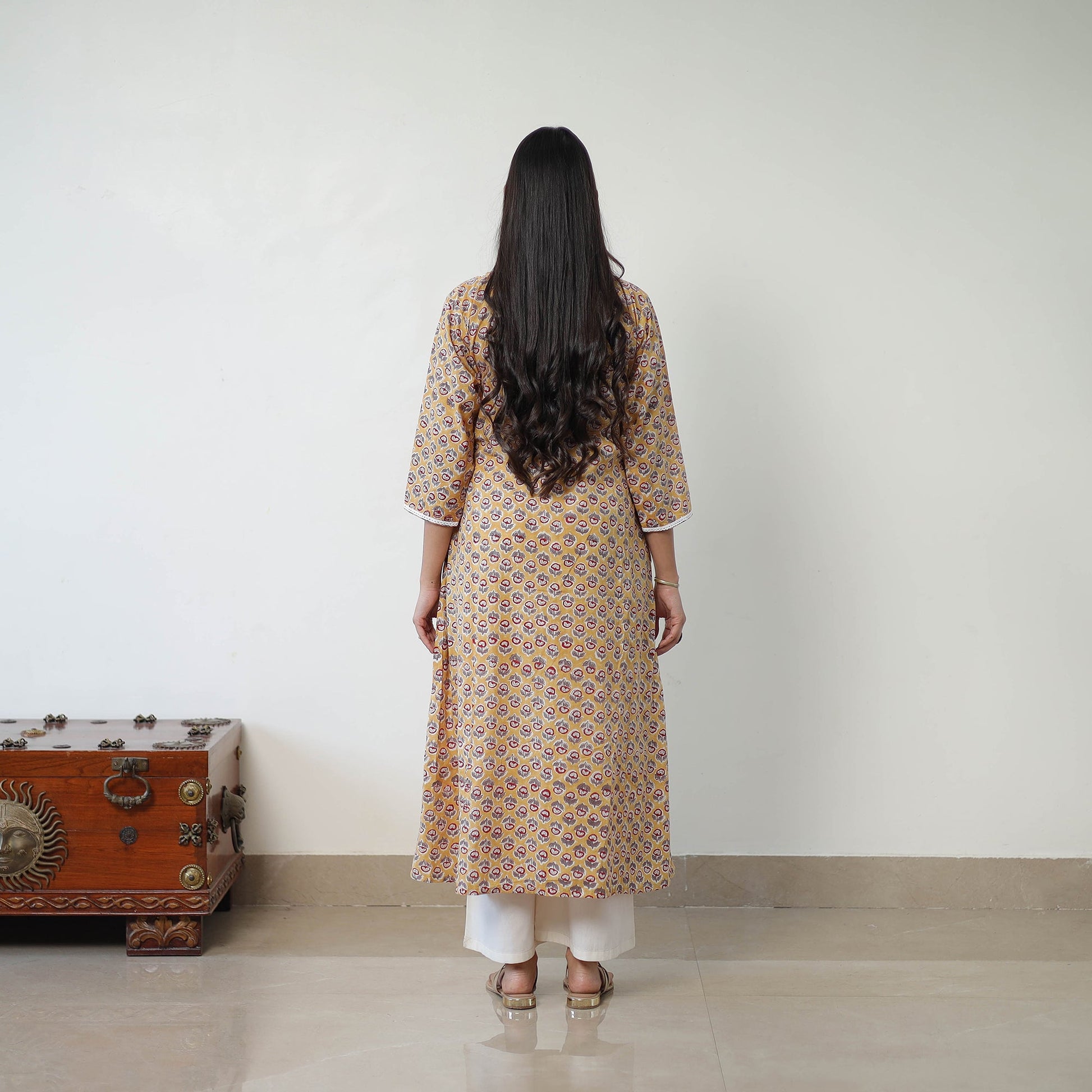 Brown - Block Print Cotton A-Line Sanganeri Kurta 07