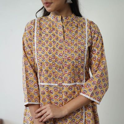 Brown - Block Print Cotton A-Line Sanganeri Kurta 07