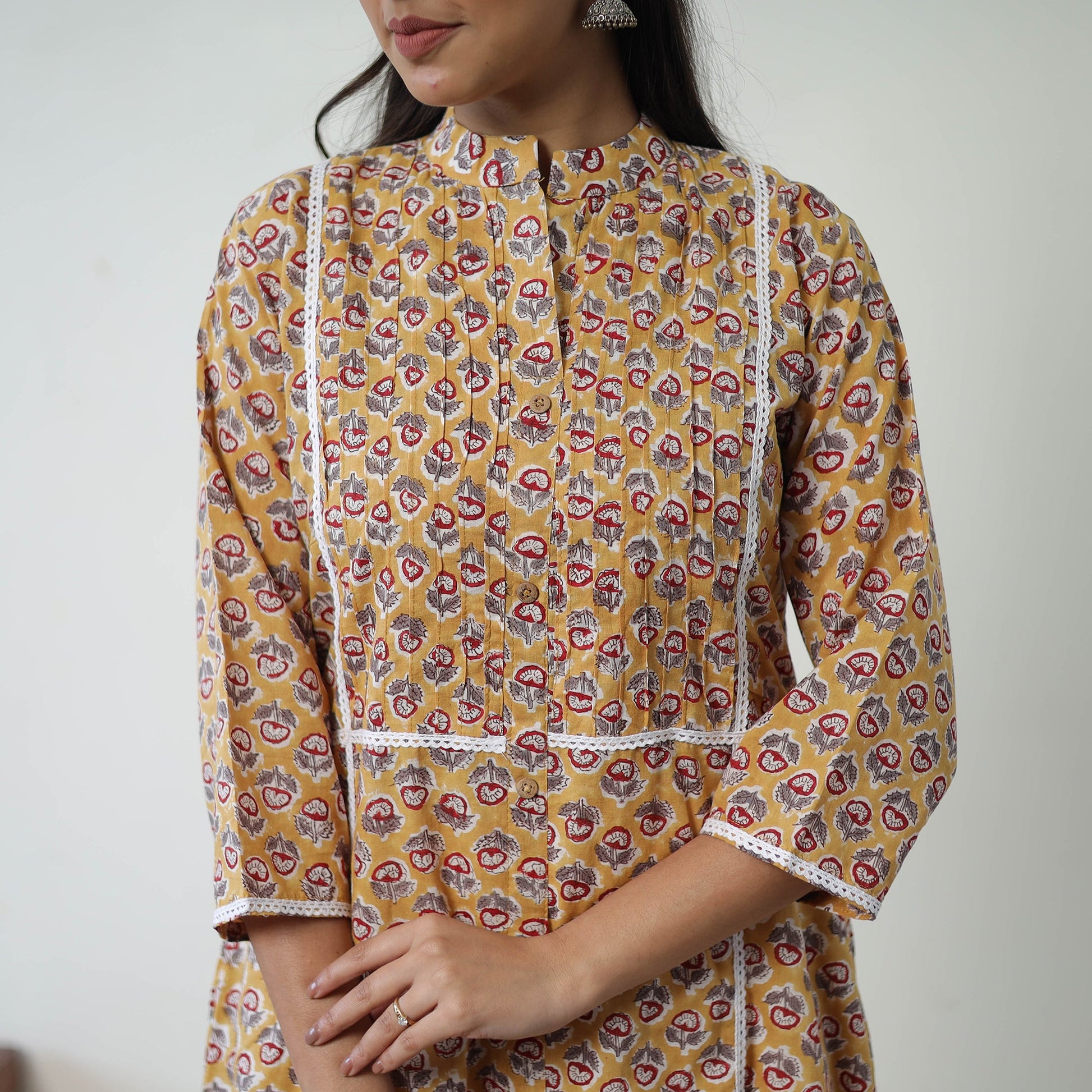 Brown - Block Print Cotton A-Line Sanganeri Kurta 07