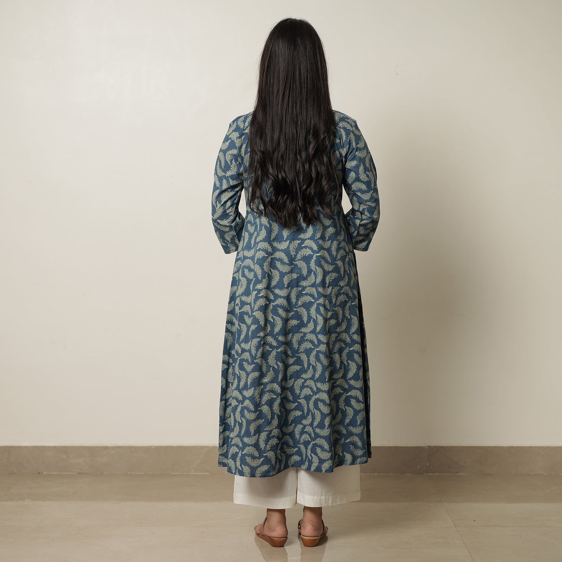 Blue - Akola Hand Block Printed Cotton A-Line Kurta 22