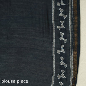 Black - Kashidakari Hand Embroidered Chanderi Silk Block Printed Handloom Saree with Zari Border