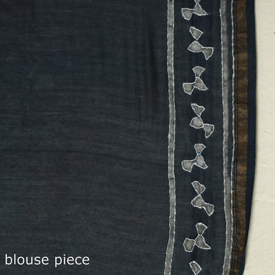 Black - Kashidakari Hand Embroidered Chanderi Silk Block Printed Handloom Saree with Zari Border