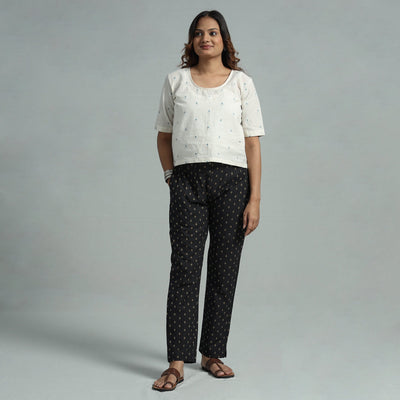 Black - Jacquard Weave Cotton Elasticated Pant