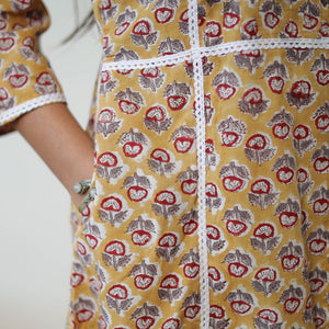Brown - Block Print Cotton A-Line Sanganeri Kurta 07