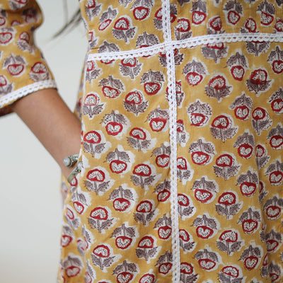 Brown - Block Print Cotton A-Line Sanganeri Kurta 07