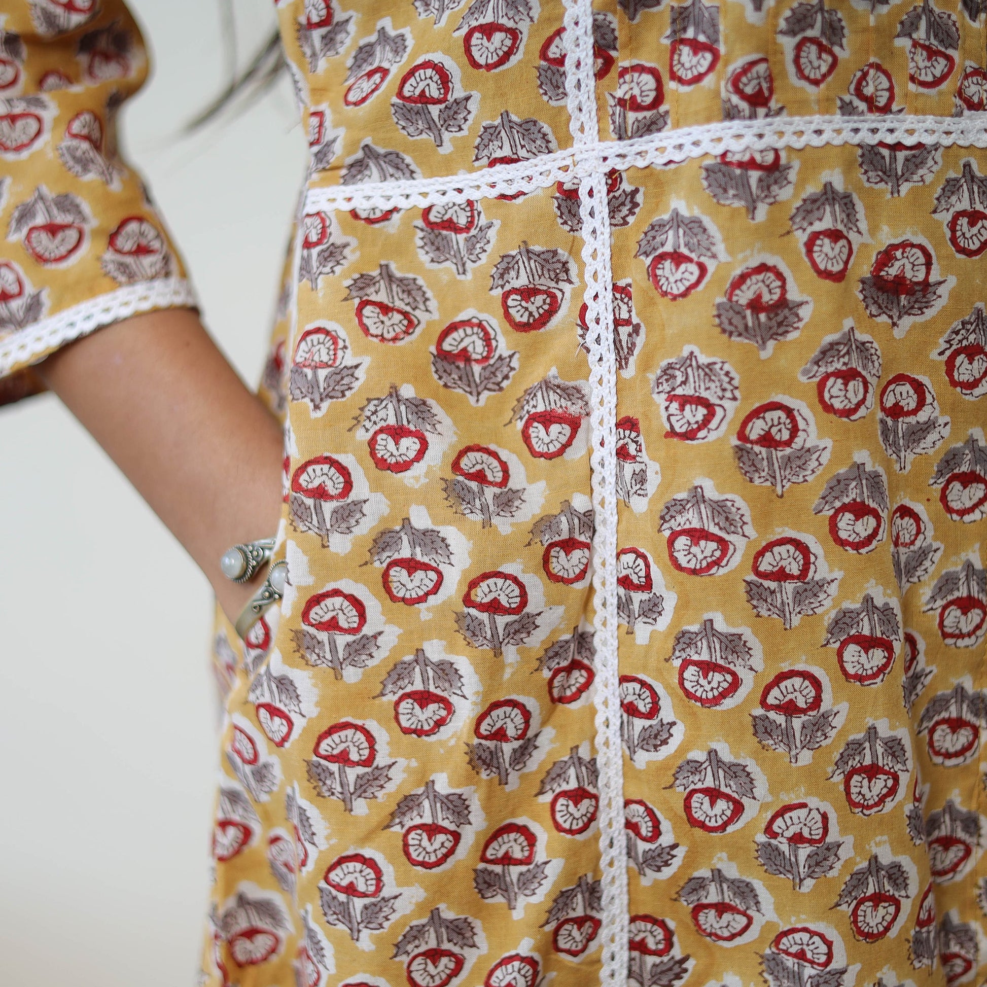 Brown - Block Print Cotton A-Line Sanganeri Kurta 07