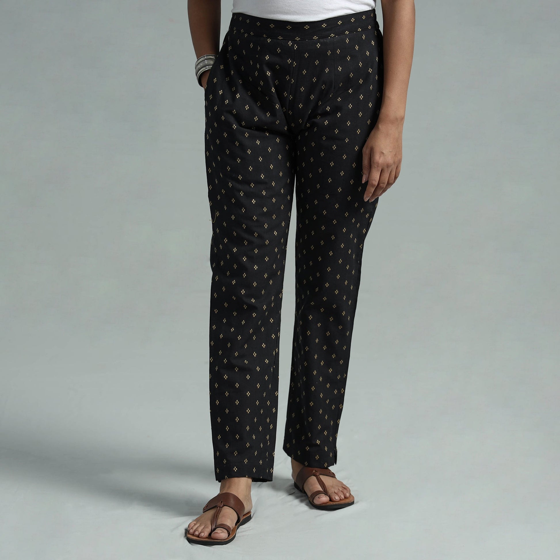 Black - Jacquard Weave Cotton Elasticated Pant