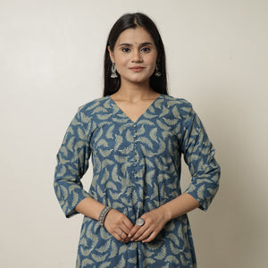 Blue - Akola Hand Block Printed Cotton A-Line Kurta 22