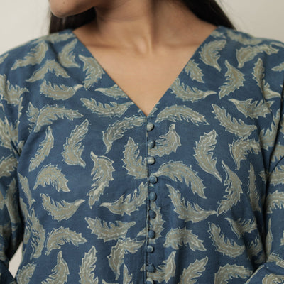 Blue - Akola Hand Block Printed Cotton A-Line Kurta 22