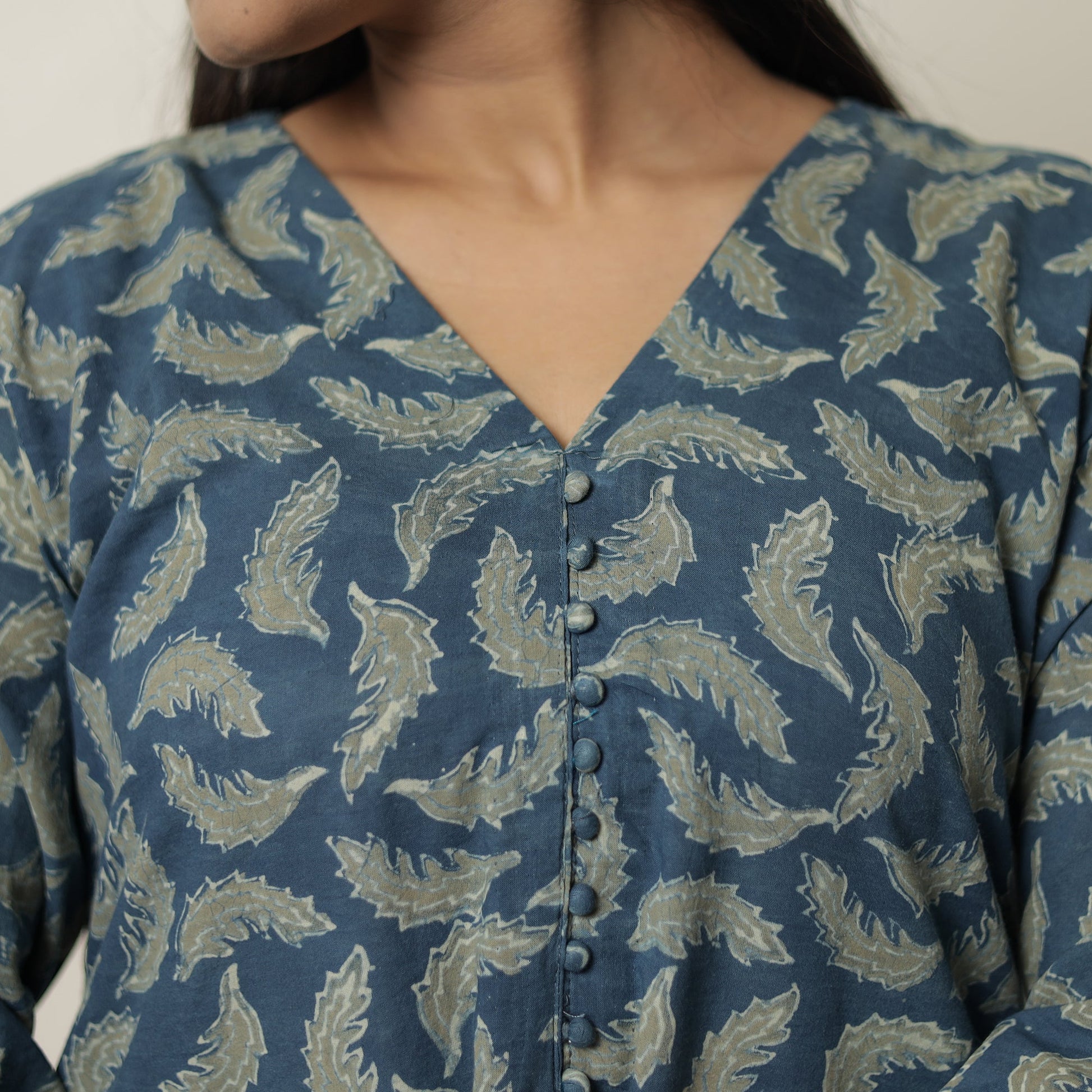 Blue - Akola Hand Block Printed Cotton A-Line Kurta 22