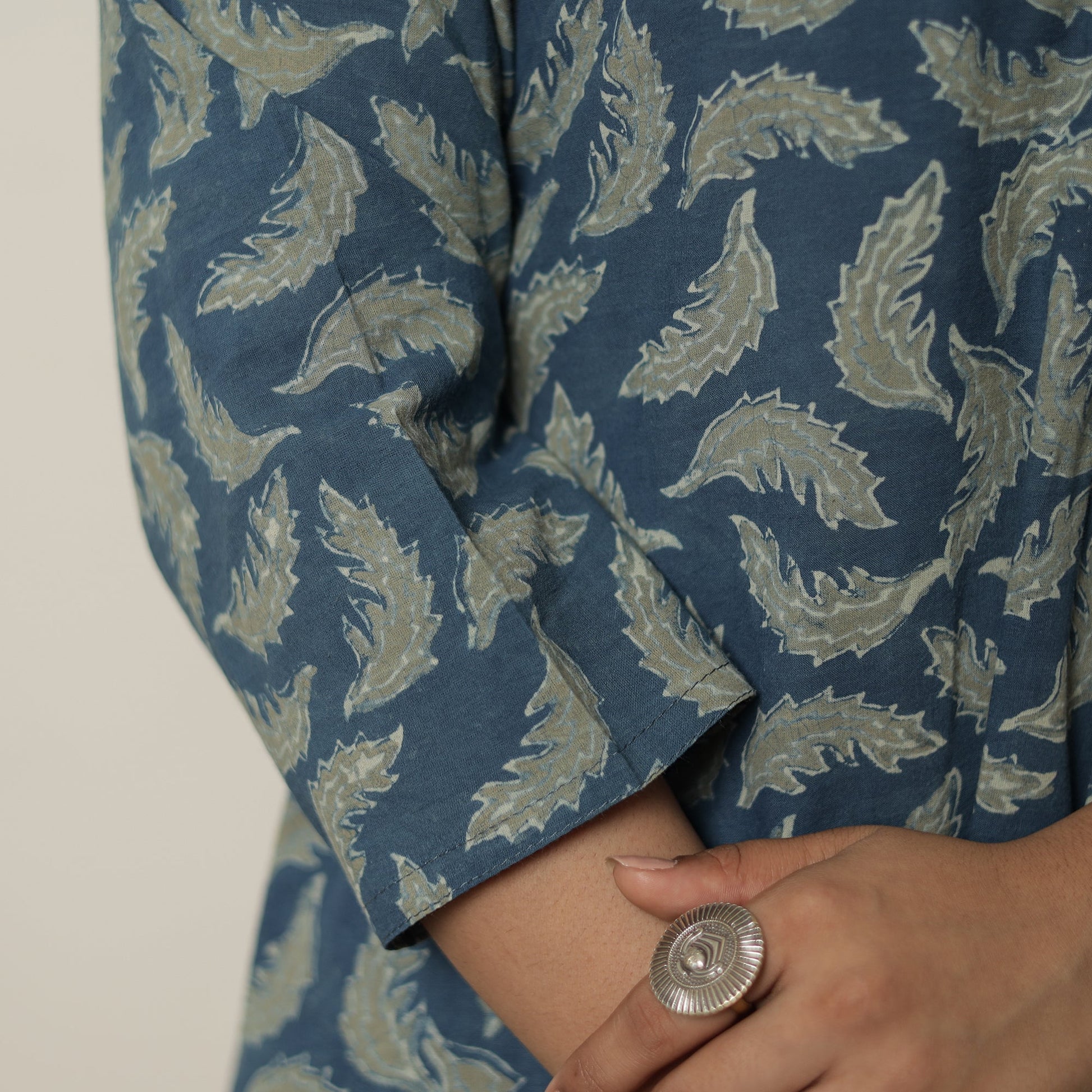 Blue - Akola Hand Block Printed Cotton A-Line Kurta 22