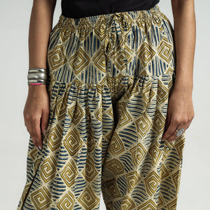 Beige - Kalamkari Block Printed Cotton Elasticated Salwar