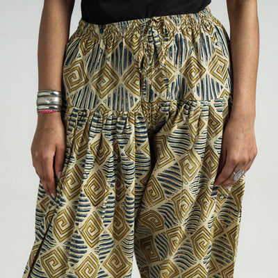 Beige - Kalamkari Block Printed Cotton Elasticated Salwar
