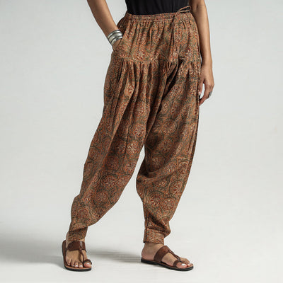 Brown - Kalamkari Block Printed Cotton Elasticated Salwar